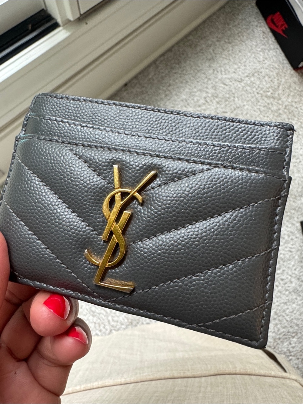 Saint Laurent Gray Quilted Card Holder with Gold YSL Hardware - Picture 10 of 15